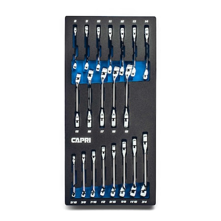 Capri Tools WaveDrive Pro Stubby Combination Wrench Set Regular Rounded Bolts, 8 19 mm 5/16 3/4in., Metric SAE CP11750-20MSTSB